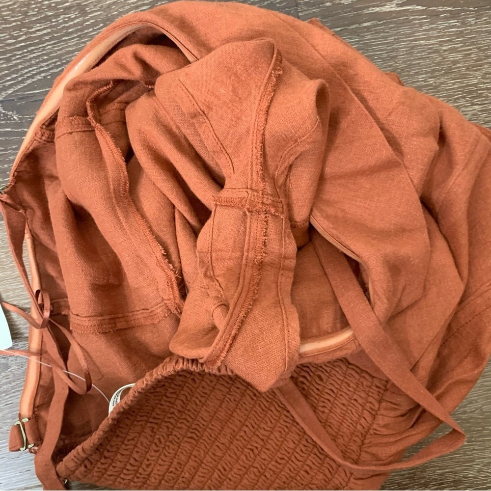 By Anthropologie Brown Strapless Linen Romper S NWT - Picture 9 of 9